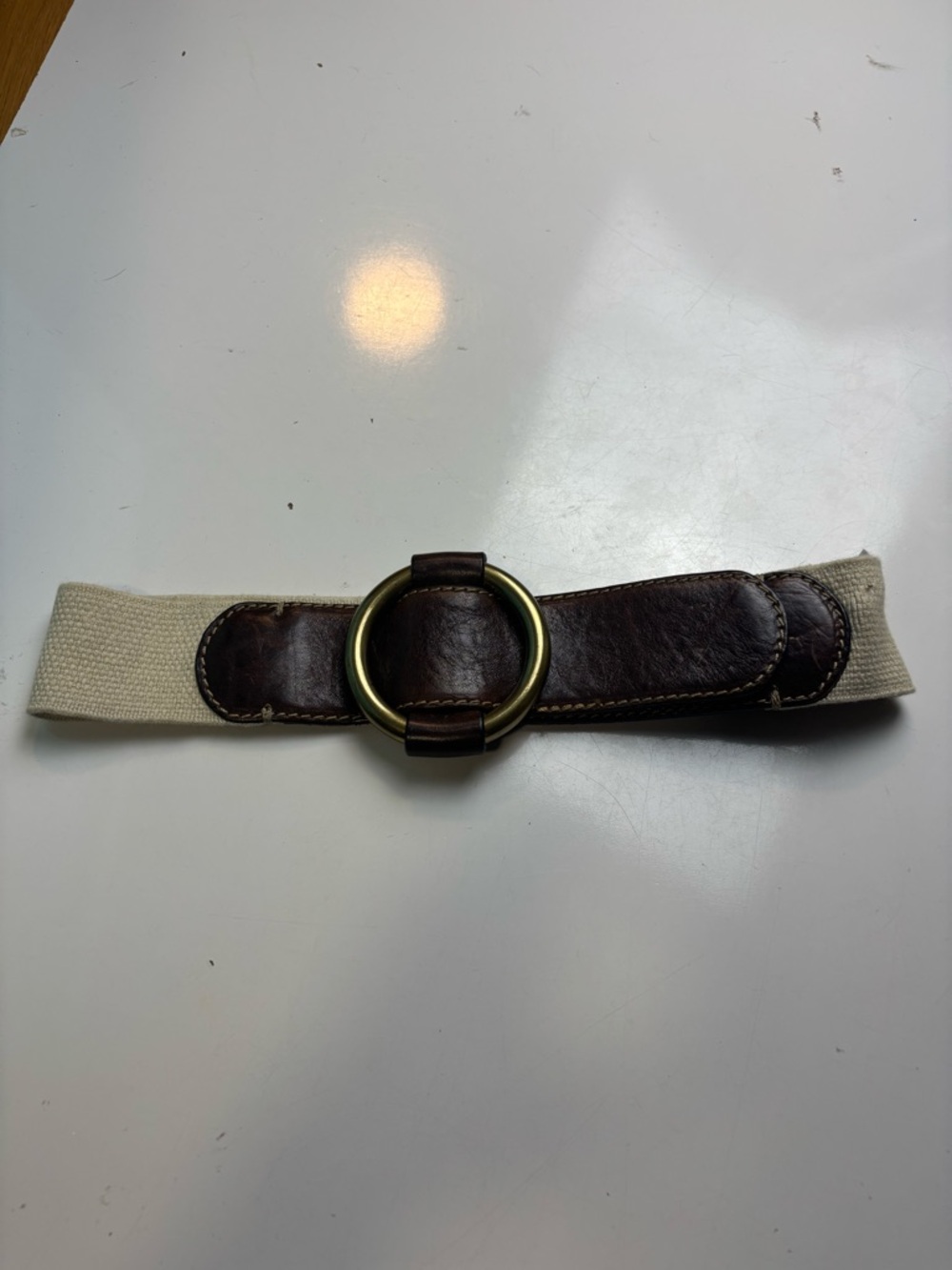 J. Crew wide Canvas‎ and Brown Leather stretch Belt sz S/M - Picture 1 of 7